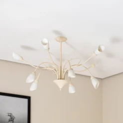 Deckenleuchte Gloriosa, Glas, creme, 10-flammig