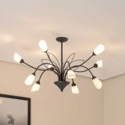Deckenleuchte Gloriosa, Glas, schwarz, 10-flammig