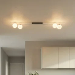Deckenleuchte Imelo, braun, 4-flammig, Glas, Länge 140 cm