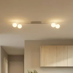 Deckenleuchte Imelo, creme, 4-flammig, Glas, Länge 140 cm