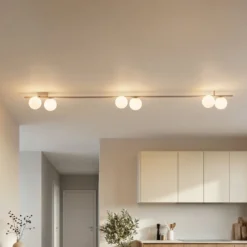 Deckenleuchte Imelo, creme, 6-flammig, Glas, Länge 200 cm