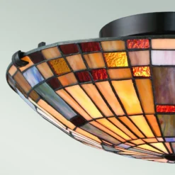 Deckenleuchte Inglenook, Tiffany-Stil, Stahl, Glas, bunt