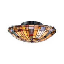 Deckenleuchte Inglenook, Tiffany-Stil, Stahl, Glas, bunt