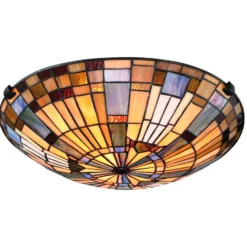 Deckenleuchte Inglenook, Tiffany-Stil, Stahl, Glas, bunt