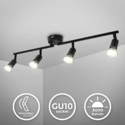 Deckenleuchte Jade, schwarz, 4-flammig, GU10 LED, 3.000 K