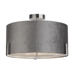 Deckenleuchte Kyran, grau, Metall, Samt, Ø 40 cm, E27