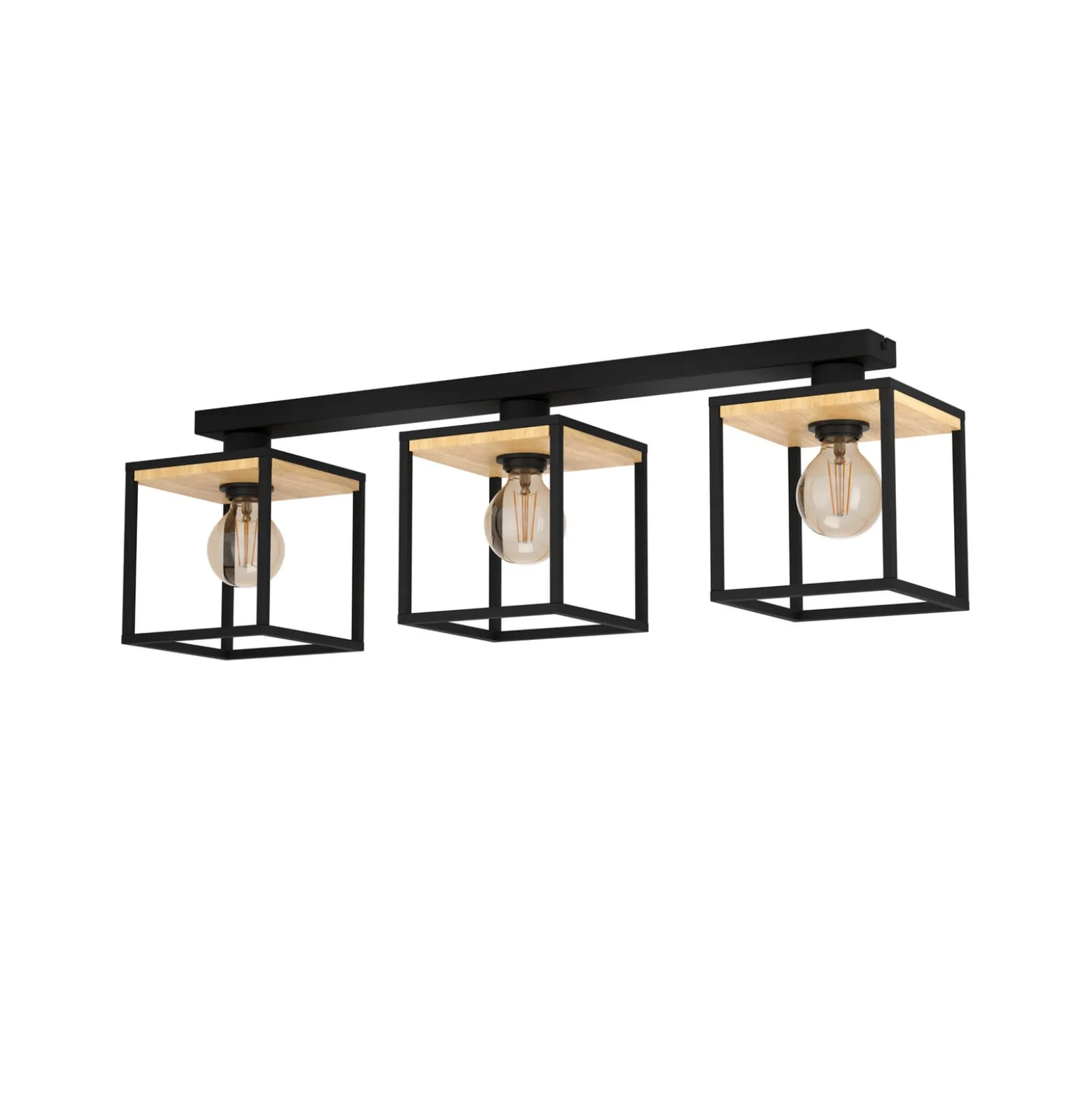 Deckenleuchte Libertad, Länge 86 cm, schwarz/holz 3-flg.