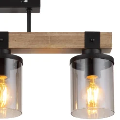 Deckenleuchte Lila mit Holzbalken, dreiflammig