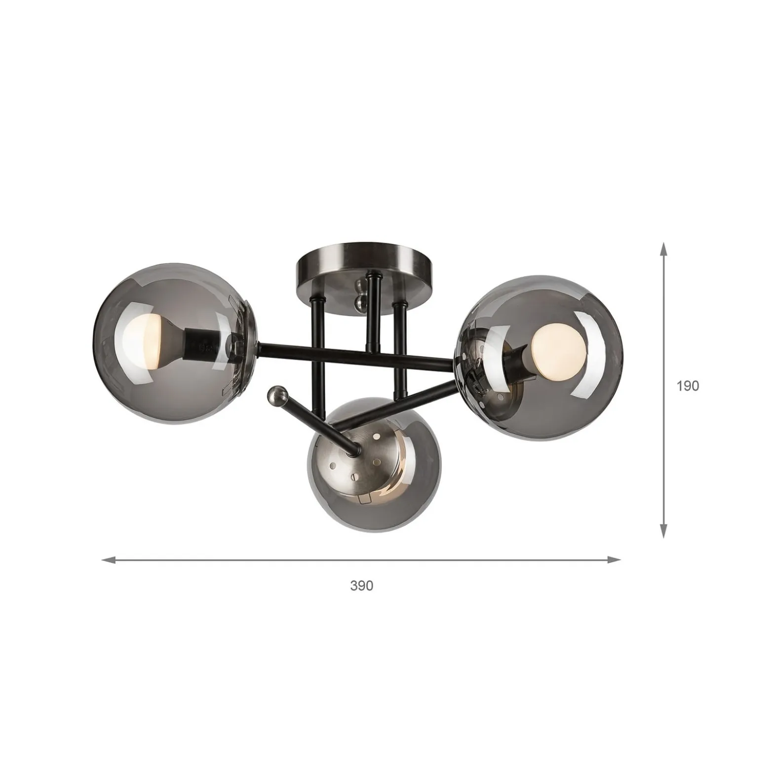 Deckenleuchte Malena, Ø 19 cm, rauchgrau, Glas/Metall 3-flg.