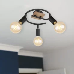 Deckenleuchte Martha mit Holz, Spirale dreiflammig