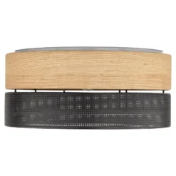 Deckenleuchte Nicol, schwarz, Holzoptik, Ø 50 cm, 4 x E27