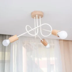 Deckenleuchte Oxford, sandbeige, Holz, Metall, 3-fl,, Ø 44cm