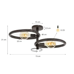 Deckenleuchte Pebble, schwarz, 2-flammig, Länge 73 cm, E27