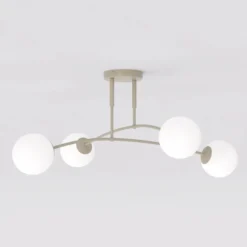 Deckenleuchte Pregos, beige, Ø 60 cm, 4-flg., Metall/Glas