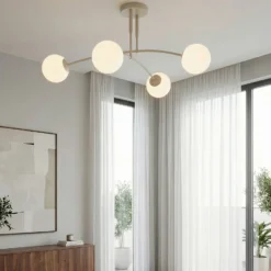 Deckenleuchte Pregos, beige, Ø 60 cm, 4-flg., Metall/Glas