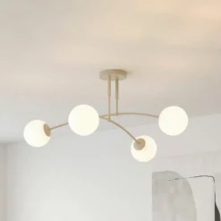 Deckenleuchte Pregos, beige, Ø 60 cm, 4-flg., Metall/Glas