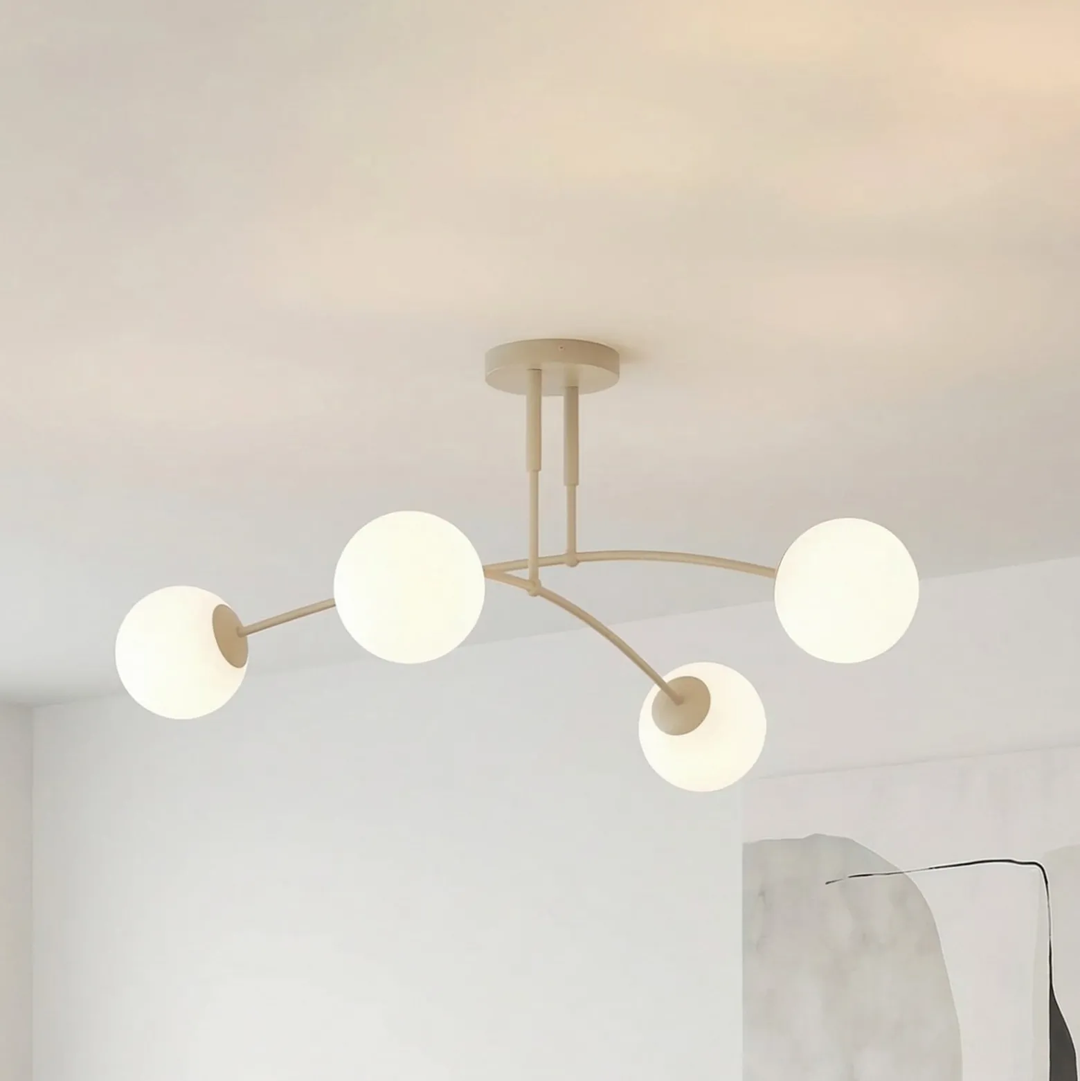 Deckenleuchte Pregos, beige, Ø 60 cm, 4-flg., Metall/Glas