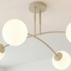 Deckenleuchte Pregos, beige, Ø 60 cm, 4-flg., Metall/Glas