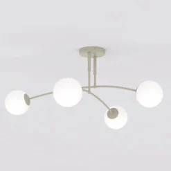 Deckenleuchte Pregos, beige, Ø 60 cm, 4-flg., Metall/Glas