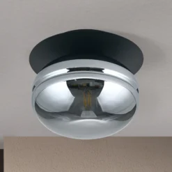 Deckenleuchte Richard, Metall schwarz, Glas rauch