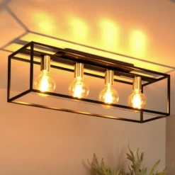 Deckenleuchte Ruben, schwarz, 90 cm, 4-flammig, Metall, E27