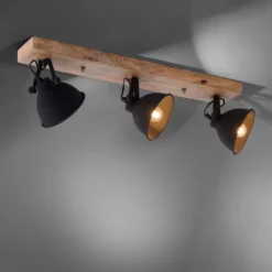 Deckenleuchte Samia, 3-flammig, Mangoholz, schwarz