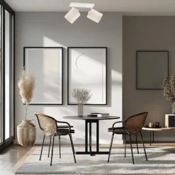 Deckenleuchte Suerte, cremeweiß, Leinentextil, 2-flammig