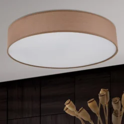 Deckenleuchte Ufo mit Leinenschirm, braun