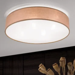 Deckenleuchte Ufo mit Leinenschirm, braun