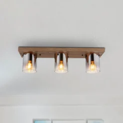 Deckenleuchte Underwood, Länge 71 cm, braun/rauchgrau, MDF