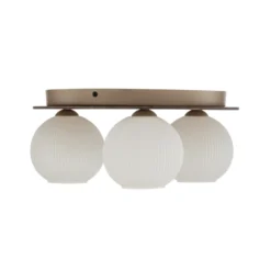 Deckenleuchte Virlo, 3-flammig, Opalglas, Holz, Ø 42 cm