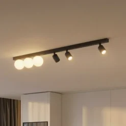 Deckenleuchte Vox, 6-flammig, Glas, schwarz, Länge 159 cm