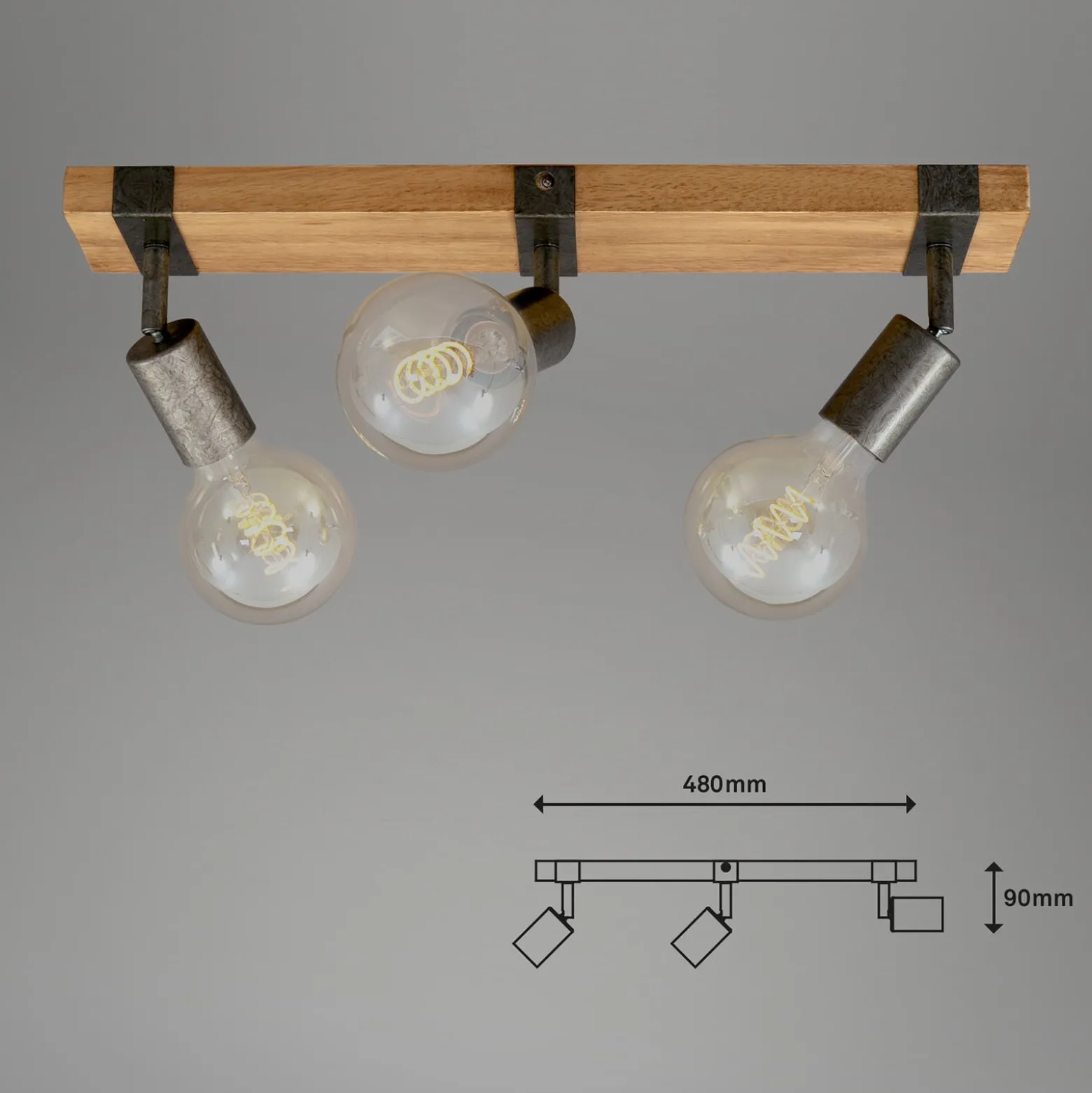 Deckenleuchte Wood Basic, dreiflammig