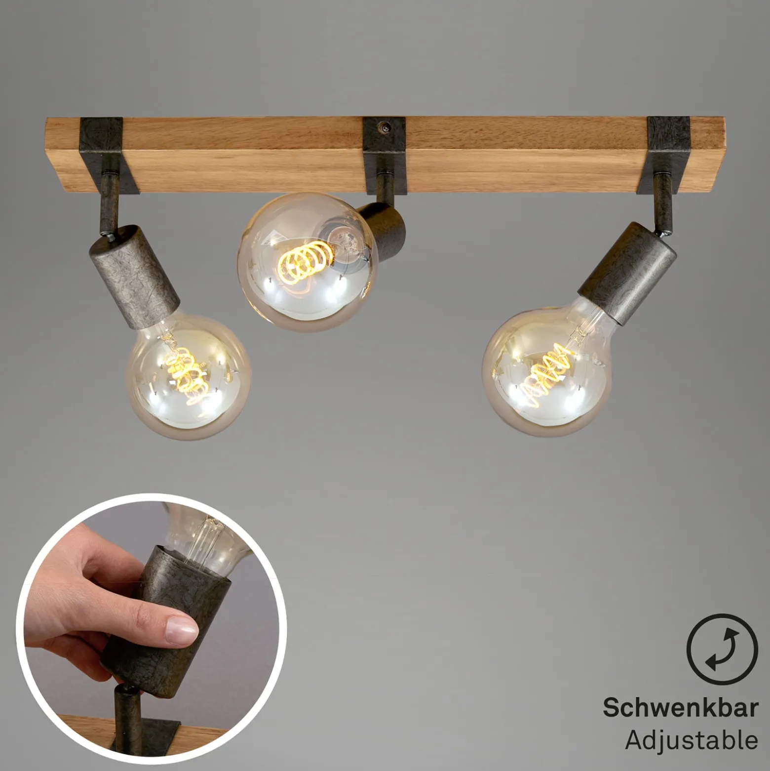Deckenleuchte Wood Basic, dreiflammig