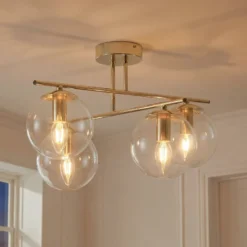Deckenleuchte Zoe, goldfarben, Länge 51 cm, Glas, 4-flammig