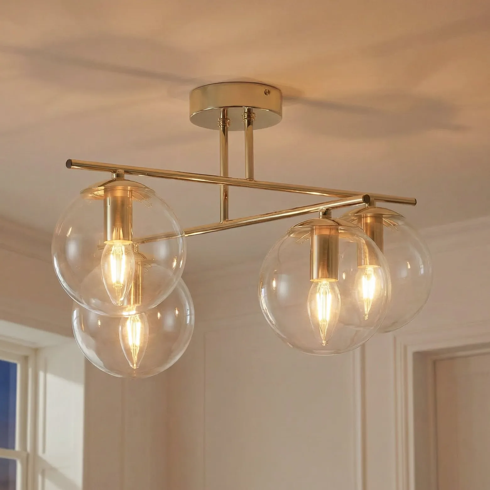 Deckenleuchte Zoe, goldfarben, Länge 51 cm, Glas, 4-flammig