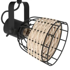 Deckenspot Anwick 1 mit Rattandekor, dreiflammig