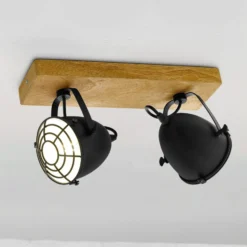 Deckenspot Gatebeck aus Holz und Metall, 2-fl.