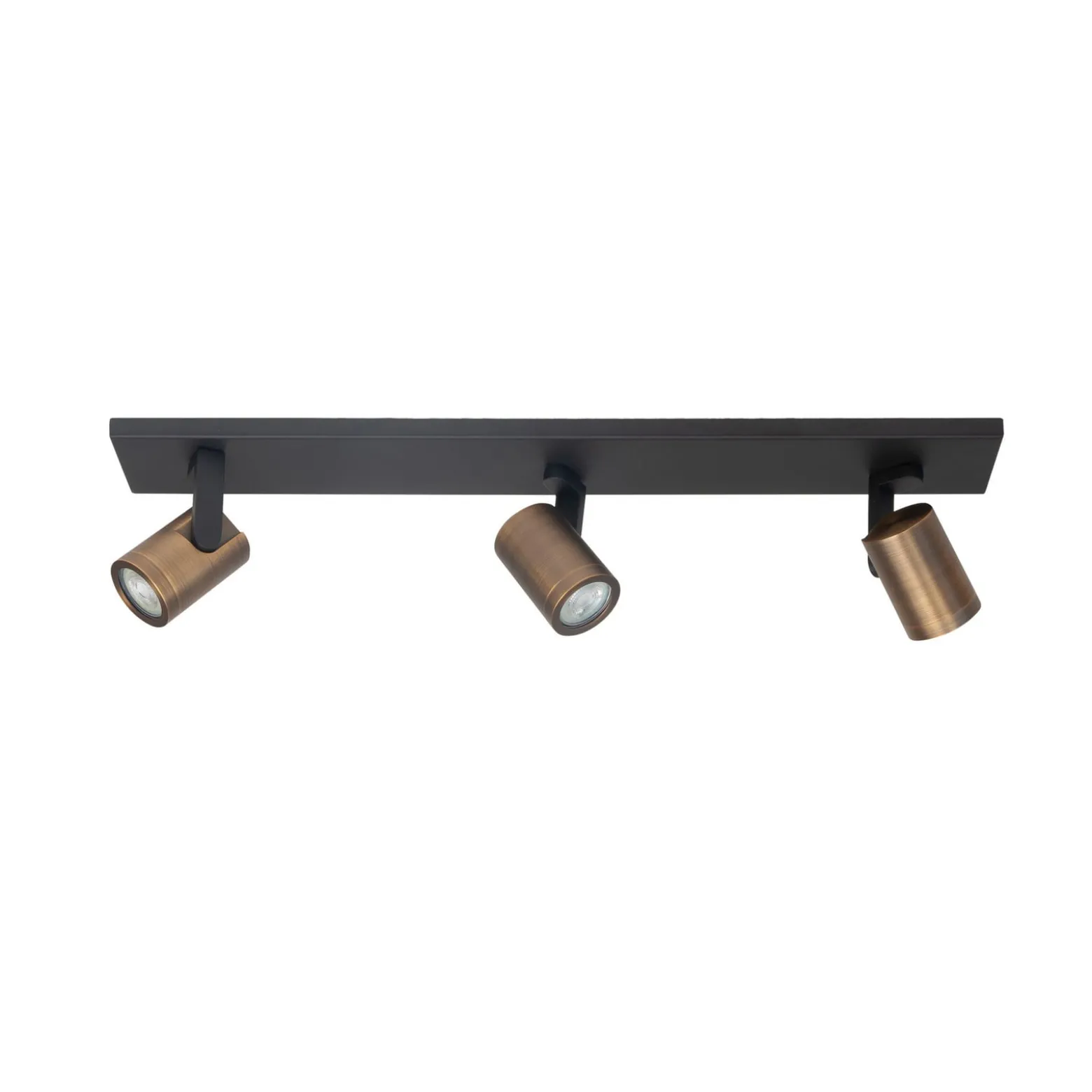 Deckenspot Halo, schwarz/messing brüniert Länge 65 cm 3-flg.