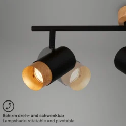 Deckenspot Plek GU10 schwarz/Holz dreiflammig