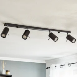 Deckenspot Round in Schwarz, vierflammig linear