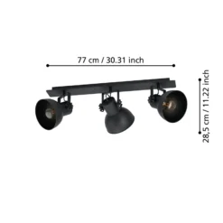 Deckenstrahler Barnstaple, schwarz, dreiflammig