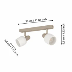 Deckenstrahler Corato, Länge 30 cm, sand/nickel/opal, 2-flg.
