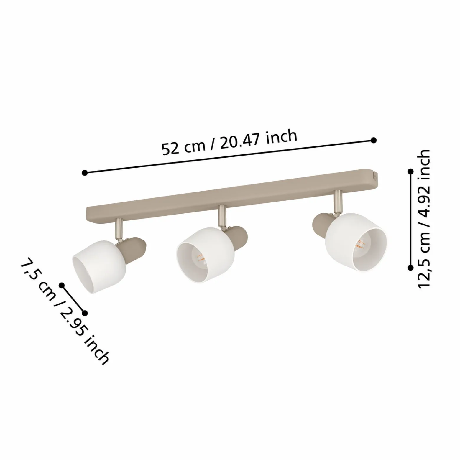 Deckenstrahler Corato, Länge 52 cm, sand/nickel/opal, 3-flg.