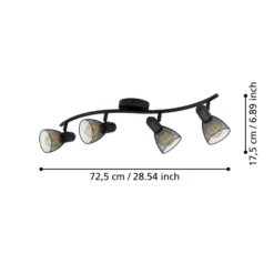 Deckenstrahler Corvigno, Länge 64 cm, schwarz, 4-flg., Stahl