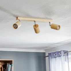 Deckenstrahler Cre aus Holz, dreiflammig