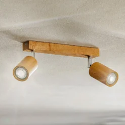 Deckenstrahler Cre aus Holz, zweiflammig
