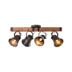 Deckenstrahler Decca, Länge 78 cm, schwarz/holz, 4-flg.