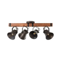 Deckenstrahler Decca, Länge 78 cm, schwarz/holz, 4-flg.