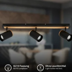 Deckenstrahler Duta, Länge 70 cm, schwarz/holzfarben, 3-flg.